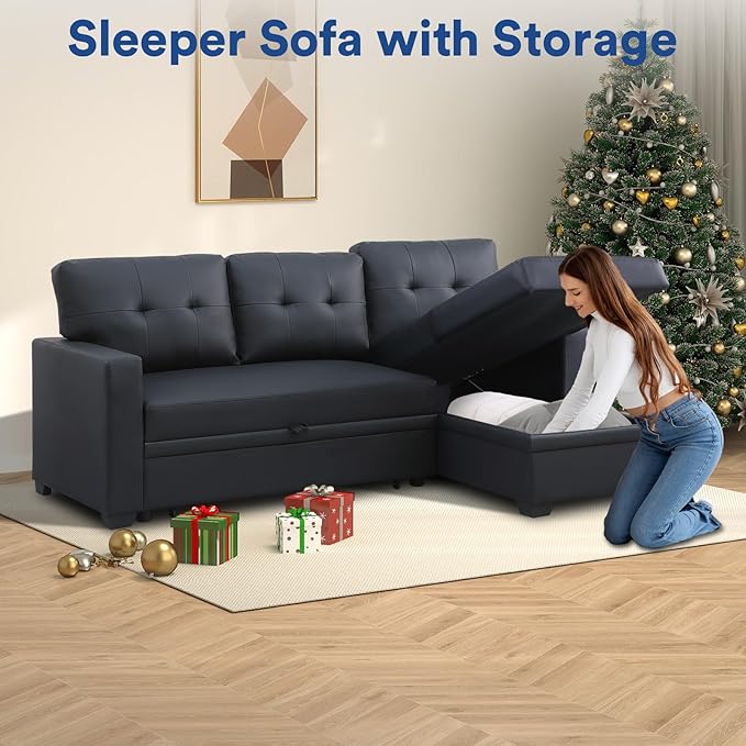 Rovibek 4-in-1 Convertible L Shaped Sofa Bed 82 Sleeper Sofa Couch with Pullout Bed Convertible Sleeper Sofa with Storage Chaise Small Couches for Paces Living Room Office Apartment