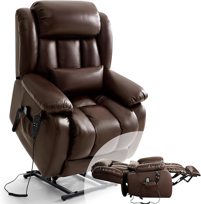 Infinite Position Lay Flat Lift Recliner Chair for Adults Dual Motor Power Lift Chair for Elderly with Massage &amp Heating Extended Footrest USB Ports Remote Control &amp Lumbar Pillow Leather