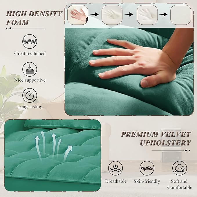 3 in 1 Convertible Sleeper Sofa Bed Futon Couches for Living Room with Side Pocket/Adjustable Backrest Velvet Upholstered Pull Out Couch Small Loveseat Sofa Bed for Bedroom Office Small Spaces