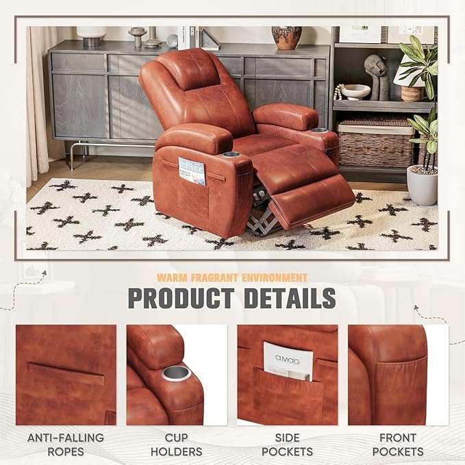 Flamaker Power Lift Recliner Chair Electric Lift Recliner for Elderly Power Lift Recliner Chair with Cup Holders Side Pockets for Living Room (Leathaire Dark Brown)
