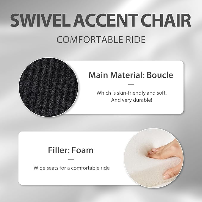 Aoiy &amp Wifon 28.95 W Swivel Accent Chairs for Living Room 360 Degree Swivel Barrel Chair Living Room Accent Chair Boucle Black 2PACK