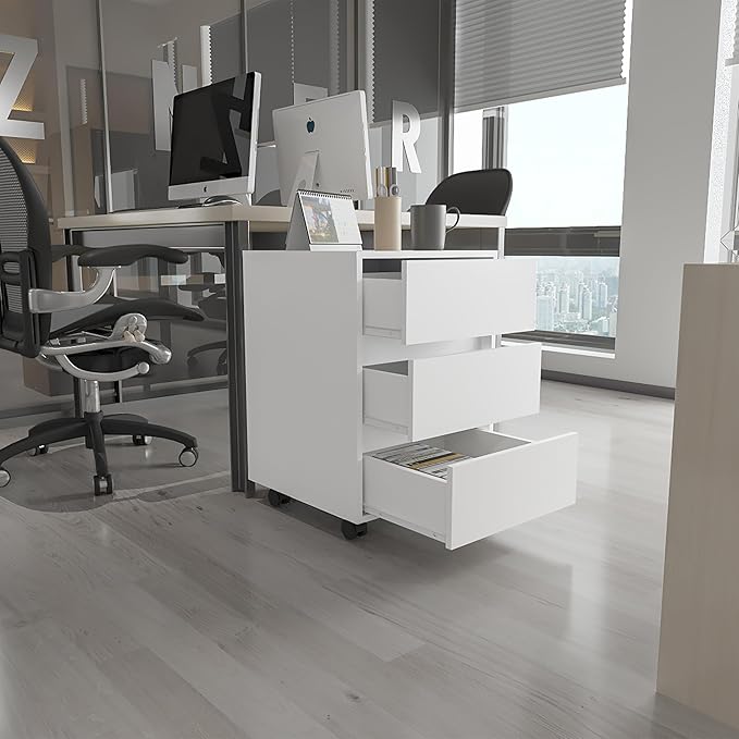 3-Drawer White Filing Cabinet with Smooth Roller Glides - Home Office Storage Solution