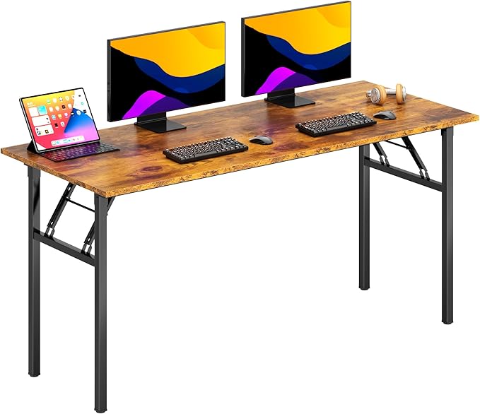 DlandHome Folding Computer Desk 62inches Large No Install Needed Folding Table Workstation for Home Office Gray and Black Legs AC5FB-160-DCA