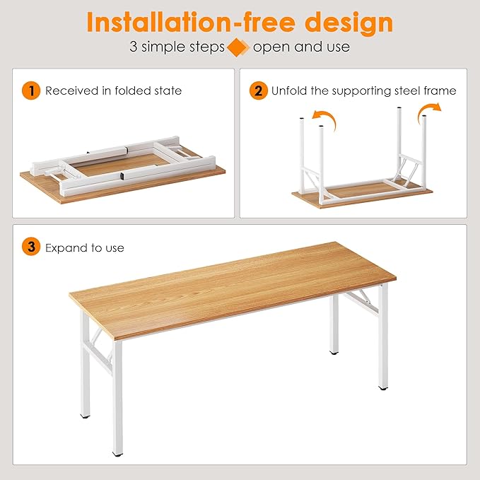 Need Computer Desk Office Desk 62 inches Folding Table with BIFMA Certification Conference Table WorkstationTeak White