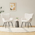 Mid-Century Modern Beige Sherpa Accent Chair Upholstered Armchair for Living Room/Bedroom/Reading Corner Curved Back &amp Padded Seat High-Density Cushion Soft Cozy FabricSet of 2