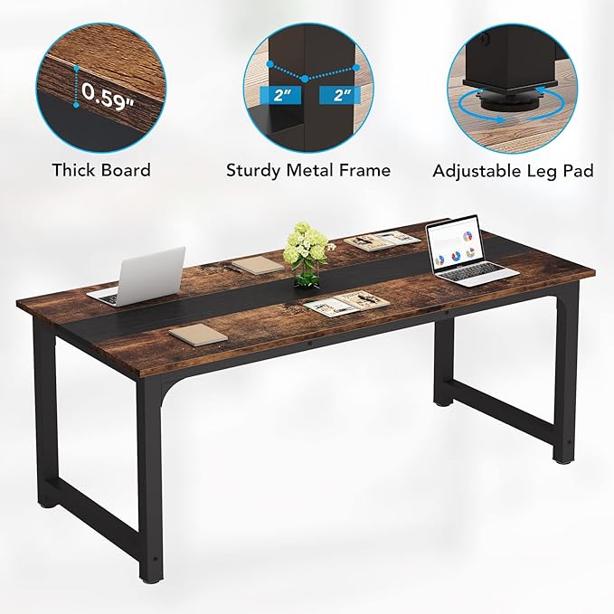 LITTLE TREE 70.8 Inch Large Executive Office Desk Simple Computer Workstation with 31.5 inch Wide Desktop for Home Office