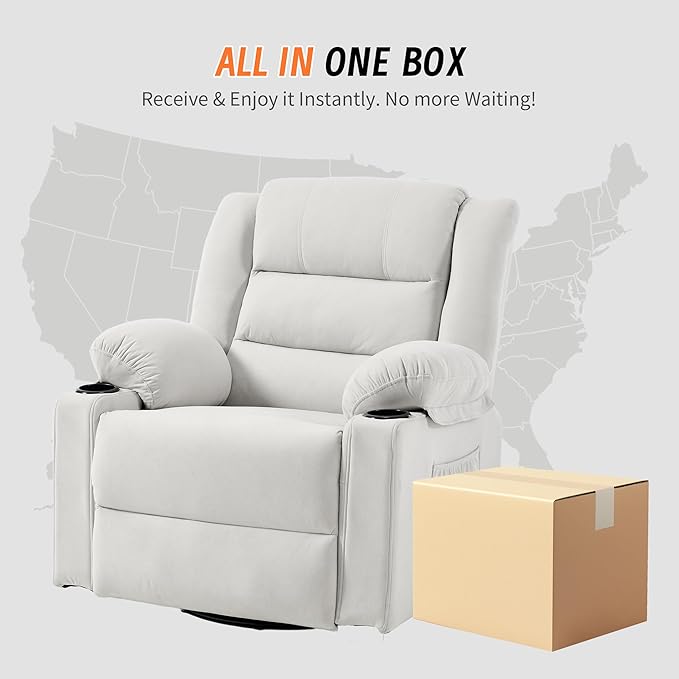 360°Swivel Rocker Recliner Chair for AdultsManual Glider Recliner Sofa with Massage and Heating Nursery Rocking Chairs with Cup Holds for Living Room Bedroom (Beige)