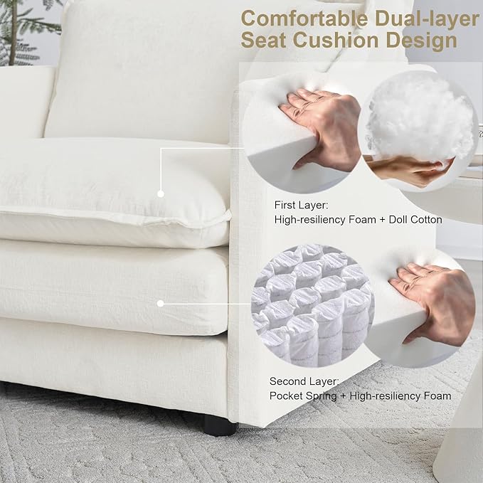 KIVENJAJA 41.4”W Oversized Sofa Chair with Ottoman Modern Chenille Deep Seat Single Couch Armchair Comfy Chaise Lounge Indoor with Pillow for Living Room Bedroom Apartment Beige
