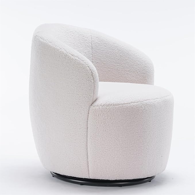 i-POOK Swivel Accent Chair Modern Teddy Upholstered Armchair Lounge Chair with Metal Base and Padded Cushion for Living Room White