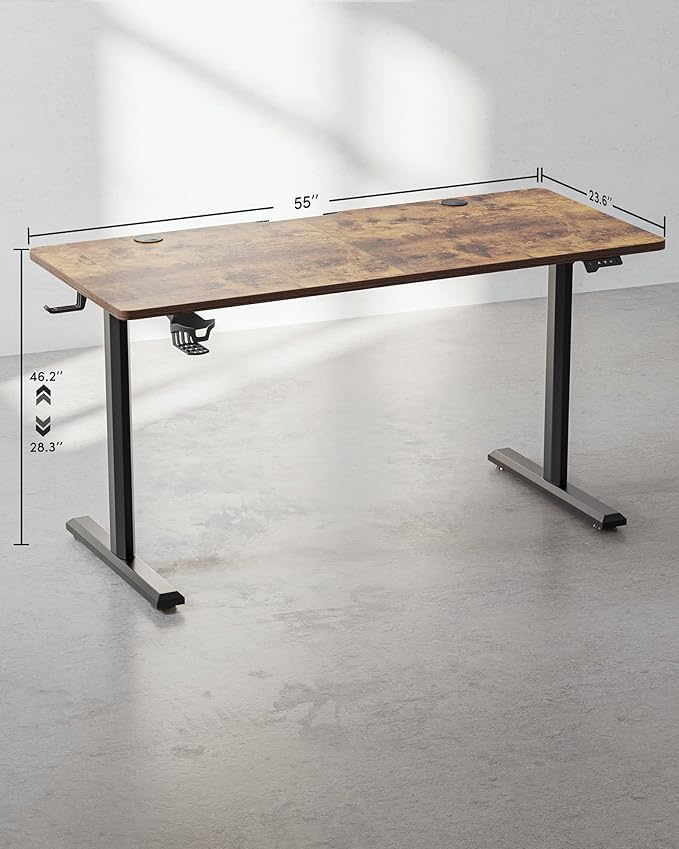 BANTI 55x24 Standing Desk Electric Stand up Height Adjustable Home Office Table Sit Stand Desk with Splice Board Black Frame &amp Rustic Brown Top