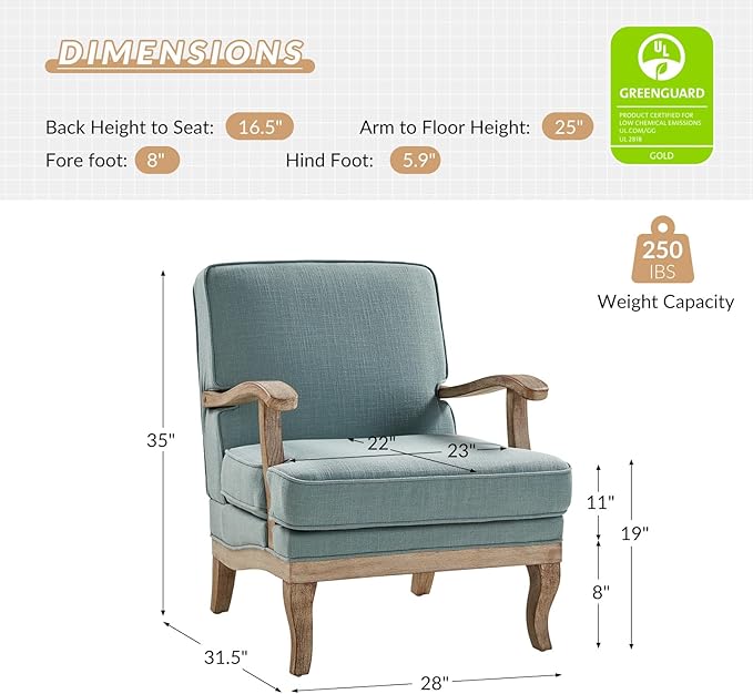 HULALA HOME Mid-Century Modern Accent Chairs Set of 2 Upholstered Lounge Arm Chair with Solid Wood Legs and Armrest Removable Cushion Comfy Reading Armchair for Living Room Bedroom Balcony Blue
