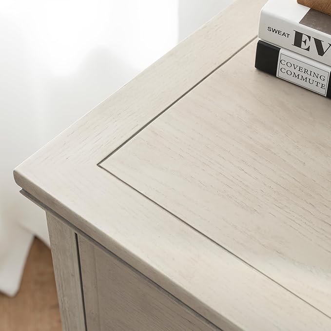 55 Farmhouse Executive Desk Solid Wood Painted Home Office Desk with Charging Station 5 Drawers Storage Cabinet Computer Writing Table for Work Study Writing Grey