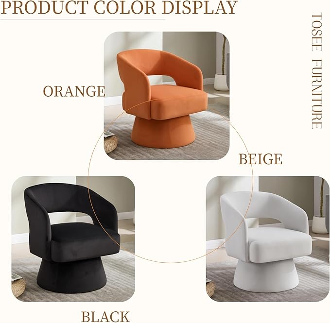 360 Degree Swivel Barrel Chair for Living Room Beige Velvet Accent Armchair with Open Back Modern Comfy Reading Chair for Bedroom Cloud Boho Chairs for Office Club Lobby (Beige)