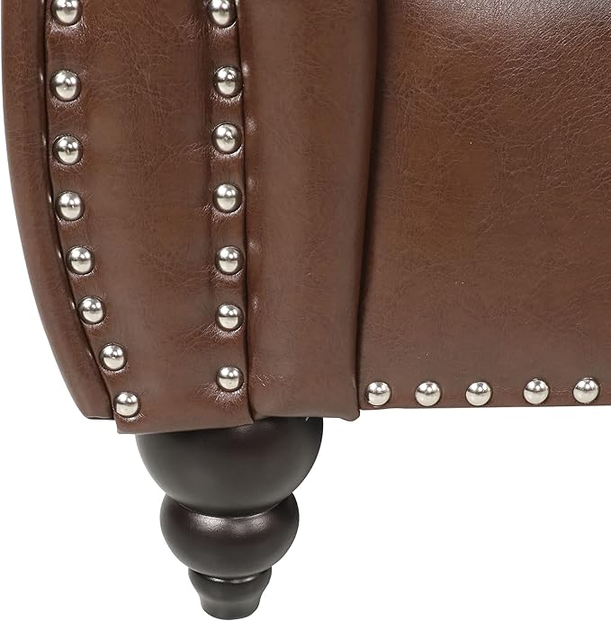 RARZOE 2 Pieces of Living Room Furniture Sofa SetsModern Contemporary Tufted Button Faux Leather Accent Club Chair&ampChesterfield Loveseat Sofas Set with Nailhead Trim Scroll Arms for HomeDark Bro
