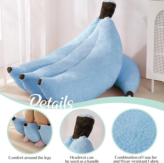 Banana Bean Bag Chair with Ottoman Floor Sofa Bed with Footrest Comfy Convertible Lounger for Teens &amp Adults Plush Couch for Bedroom Living Room or Dorm M-SkyBlue