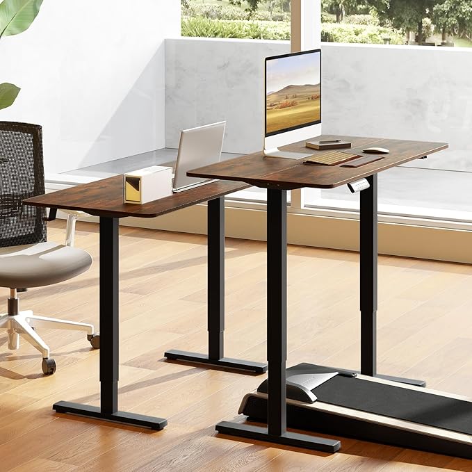 Tangkula 48” x 24” Electric Standing Desk Ergonomic Height Adjustable Sit to Stand Desk with 3 Memory Settings Anti-Collision Protection &amp Hook Computer Workstation for Home Office (Rustic Brow