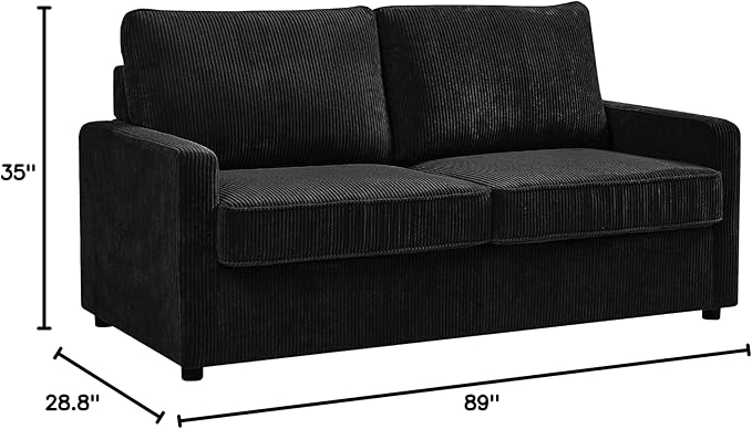 Reversible Sleeper Sofa Bed with Comfortable Memory Foam Mattress Convertible Corduroy Full Size Pull Out Couch for Living Room Space Saving Furniture 70 Wide Rectangular Arms Black