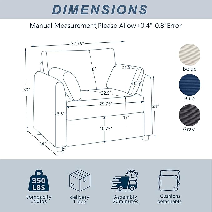 38 Modern Accent Chair Comfy Reading Chair Accent Chairs for Living Room Oversized Armchair for BedroomApartment (Beige 2 Chairs)