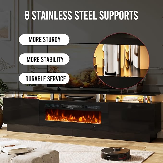 90 TV Stand for Living Room Large Entertainment Center &amp Media Console Fits TVs up to 100 Storage Cabinet with Shelves 50 Electric Fireplace