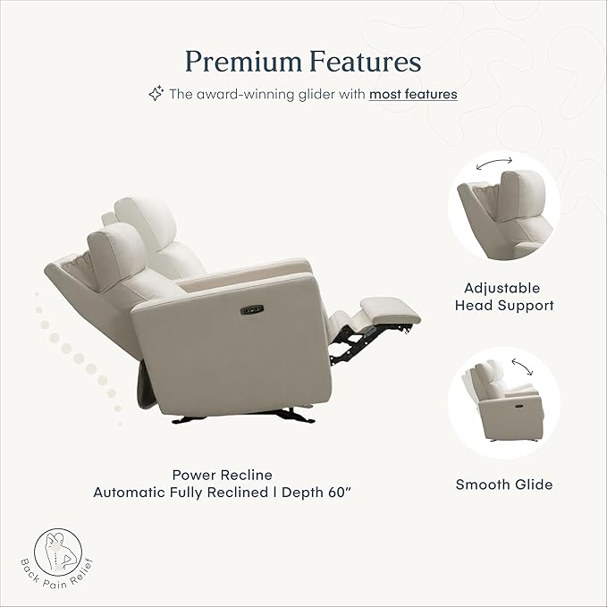 Nurture&amp The Glider Premium Power Recliner Nursery Glider Chair with Adjustable Head Support | Designed with a Thoughtful Combination of Function and Comfort | Built-in USB Charger (Ivory)