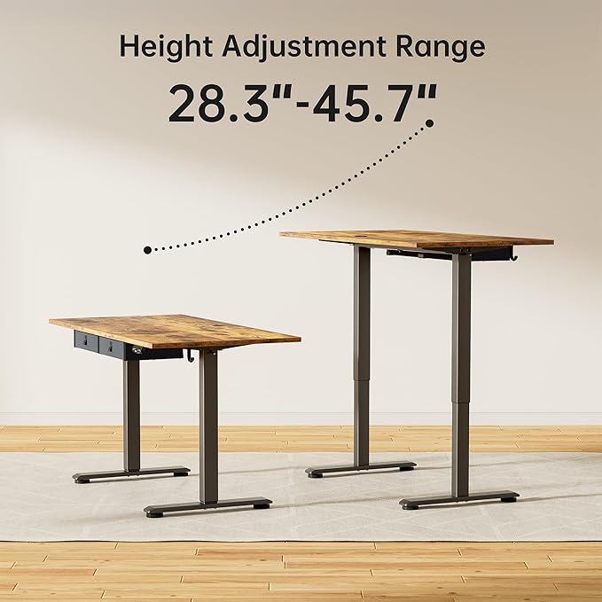 Agilestic Height Adjustable Desk with 2 Drawers 55 x 24 Inches Electric Standing Desk Stand up Computer Table with Memory Preset for Work Office Home Dark Brown