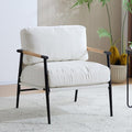 Accent Chair Living Room Chair Modern Mid-Century Armchair Comfy Reading Chair for Bedroom Upholstered Chenille Fabric Lounge Chair W/Plush Cushions Metal Frame and Wooden Armrest 1PC White