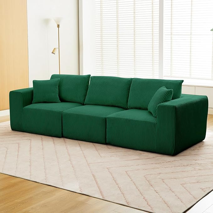 Sectional Cloud Boneless Couch 108 Modern Comfy Linear Straight No Assembly Required Convertible Compression Sleeper Modular Sofa with Corduroy Fabric 3 Deep Seat Single for Living Room