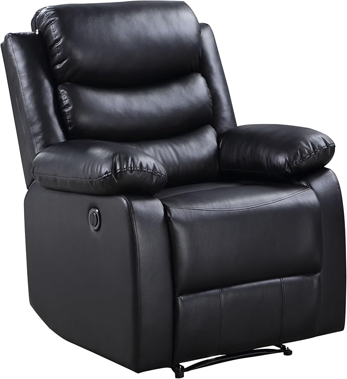 Black Power Recliner with Pillowtop Arms - Modern Living Room Chair