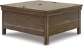 Signature Design by Ashley Moriville Rustic Hinged and Lift Top Cocktail Table with Hidden Storage Light Brown