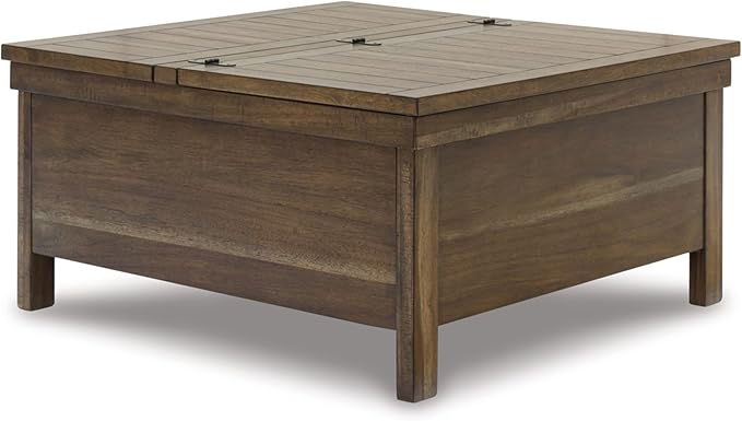 Signature Design by Ashley Moriville Rustic Hinged and Lift Top Cocktail Table with Hidden Storage Light Brown