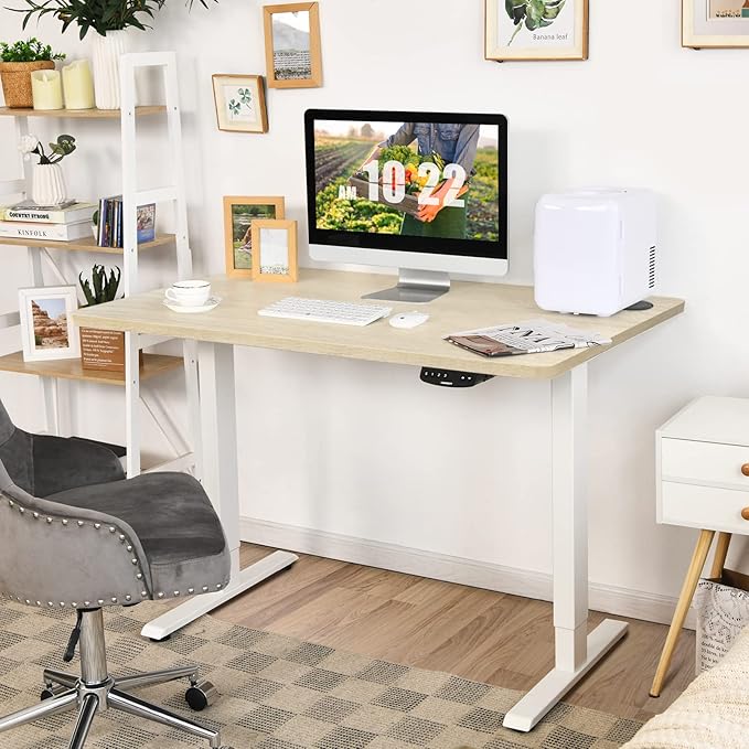COSTWAY 48 x 24 Universal Table Top Solid One-Piece Wood Desktop for Standard &amp Height Adjustable Desk Frame Rectangular DIY Home Office Countertop(Table Top only) (Natural 48 x 24)