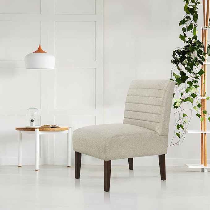 Anwick Beige Modern Accent Chair Mid Century Upholstered Living Room Chair with Wood Legs Comfy Small Accent Chair with Back for Small Spaces Office Bedroom Reading Spaces (Beige)