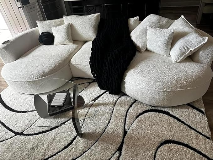 124.8 Beige Bonded Cloud Curved Sofa Living Room Modern Upholstery Boucle Comfy Cream White Modular Sectional Sofa with Pillows (Beige-Left Chaise Lounge 124.8 W x 63.9 D x 28.1 H)