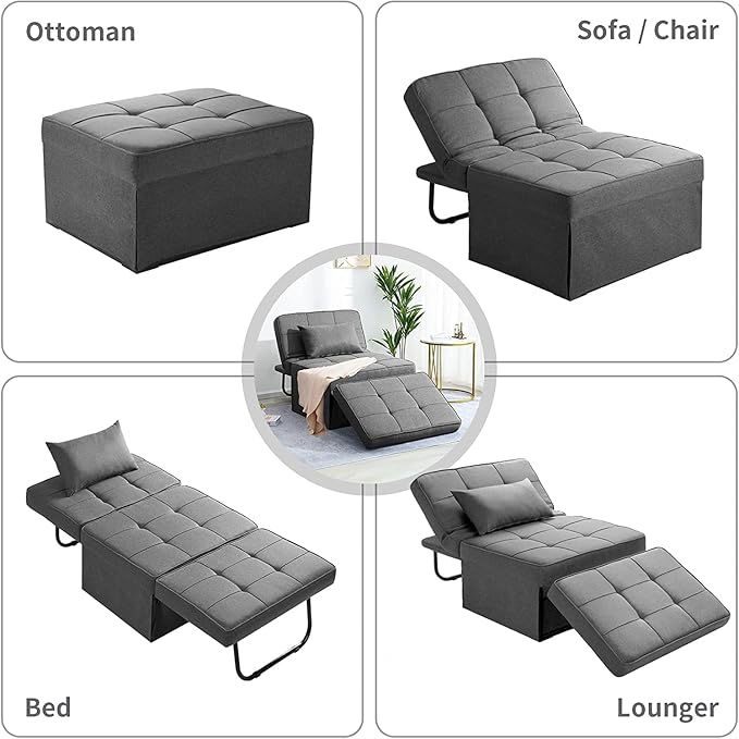 BIGSYY Sofa Bed Set of 4 in 1 Multi Function Folding Ottoman Sleeper BedModern Convertible Chair Adjustable Backrest Sleeper Couch Bed for Living Room Small Room Apartment Light Grey