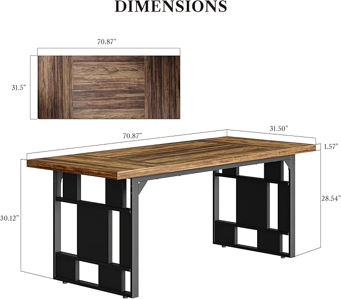 71 Inch Large Executive Desk Heavy Duty Computer Desk with Extra Thick Wooden Tabletop and Metal Frame Modern Workstation Writing Study Desk for Home Office Study Room