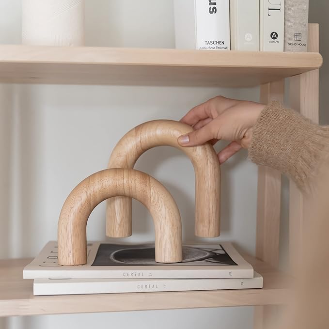 Wood Arch Decorative Objects - Modern Bookshelf Decor Coffee Table Sculpture Floating Shelf Decor Accents Japandi Home Decorations for Side Console and Entryway Table