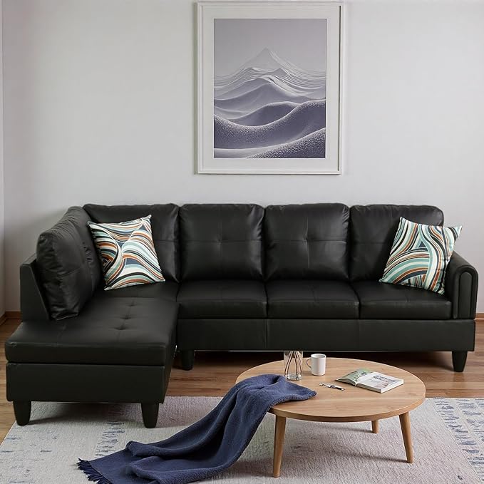 L Shape Sectional Couch with Chaise 97 Inch Modular Sofa with Ergonomic Reclined Backrest Sectional Couches for Living Room High-Density Foam for Office and Small Apartment Black