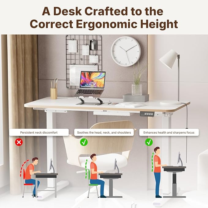 NearHub Electric Adjustable Standing Desk 55 x 24 Premium One-Piece White Top Sit Stand Desk Height Adjustment Computer Desk Ergonomic Work Desks for Home Office (OD20 White 55”×24”)