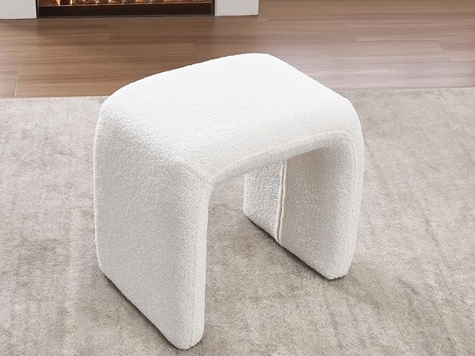 Modern Accent Living Room Chair with Ottoman Upholstered Boucle Lounge Chair Set Comfy Side Reading Chair for Living Room Bedroom Apartment Office White