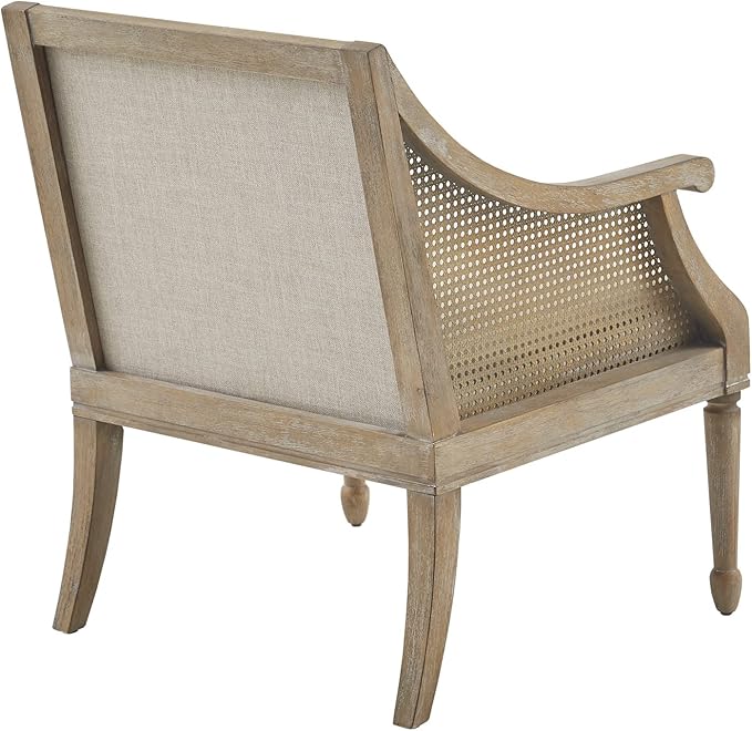 Martha Stewart Isla Accent Chairs for Living Room with Solid Wood Frame Cane Webbed Swoop Track Arms Turned Legs Farmhouse Coastal Cottage Deep Seating Lounge - Reclaimed Wood Natural
