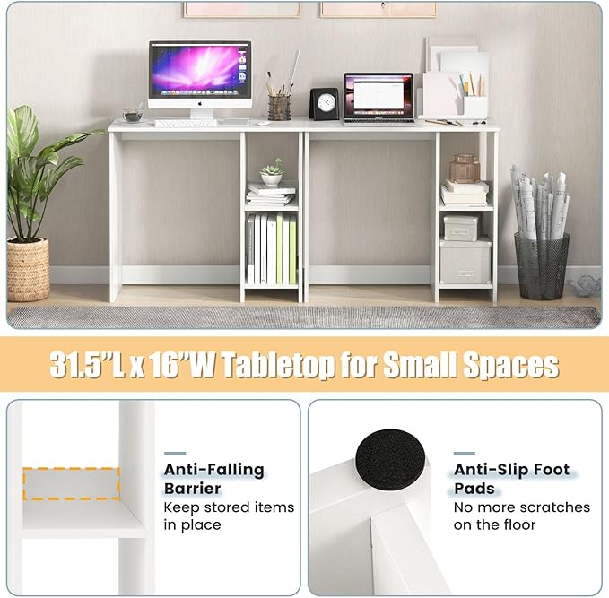 31.5 Computer Desk with Storage White Modern Wooden Office Desk for Small Spaces 2-Tier Shelves Writing Workstation for Home Bedroom Study – Compact Gaming &amp Vanity Table
