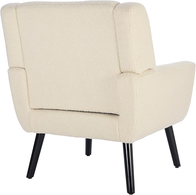 Modern Soft Teddy Material Ergonomics Accent Chair Living Room Chair Bedroom Chair Home Chair with Black Legs for Indoor Home White Teddy Fabric