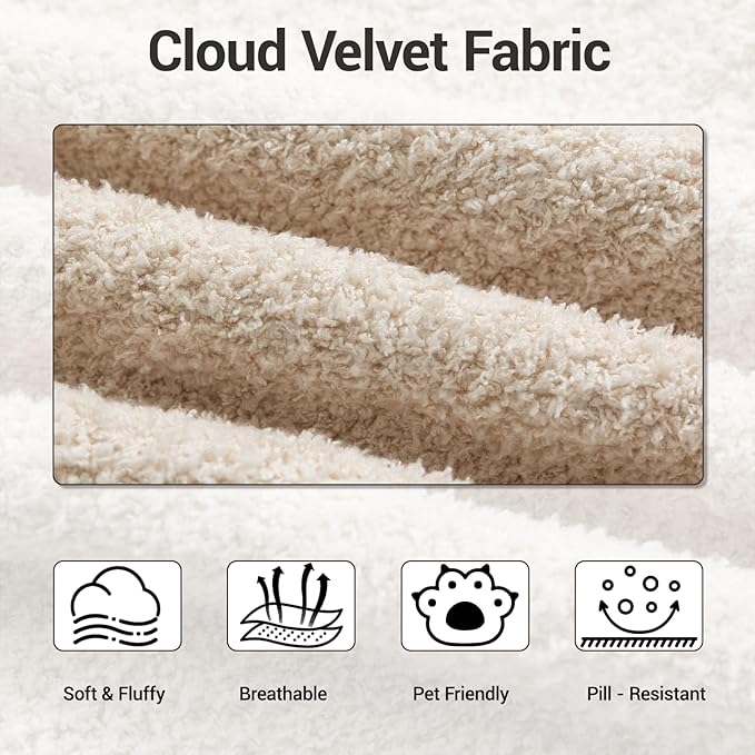 113'' Cloud Boneless Sofa Couches for Living Room with Deep Seat Modular Sectional Sofa with Ottoman for Living Room Bedroom No Assembly Beige