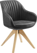 Art Leon Dining Chair Mid Century Modern Faux Leather Upholstered Swivel Dining Room Chair with Oak Wood Legs Leisure Side Chair with Arms for Living Room Black