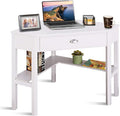 COSTWAY Corner Desk Writing Corner Computer Desk with Drawer for Small Space Wood Makeup Vanity Desk Small Corner Desk with Shelves Office Study Workstation White Corner Desk (White)
