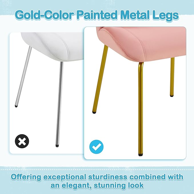 Yaheetech Vanity Chair Velvet Accent Chair with Shell-Shaped Backrest Modern Armchair with Gold Metal Legs for Dressing Room/Bedroom/Living Room Pink