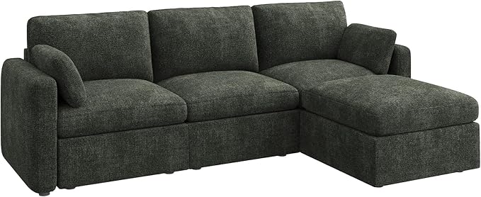 HONBAY Modular Sectional Couch with Storage Seats L Shaped Sectional Sofa with Storage Chenille Sectional Couches for Living Room Green