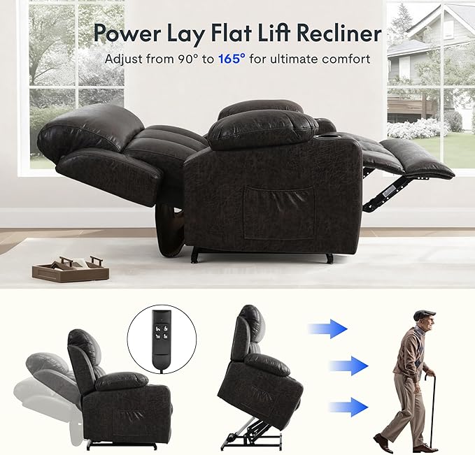 FLEXISPOT XL31-XL Oversized Power Lift Recliner Chair for Elderly 27.4 Extra Wide Lay Flat Lift Chair w/Massage &amp Heat Dual Motor Electric Reclining Chair for Big &amp Tall(Oversized Dark-Gre