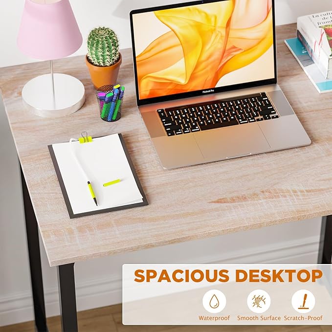 Bigacc Computer Desk Office Desk with Metal Frame Adjustable Feet | Water-Resistant Scratchproof Surface | Sturdy Writing Table for Home Office or Study (Nature 32 Inch)