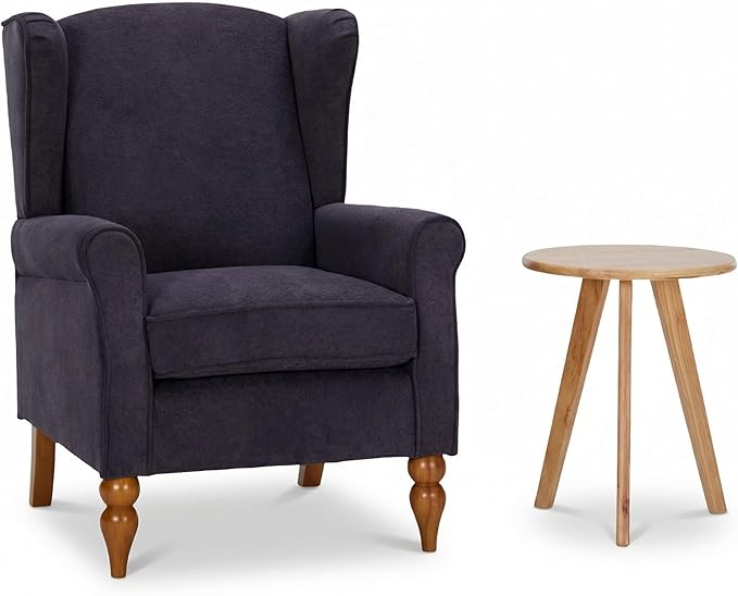 Modern Wingback Living Room Chair Upholstered Accent Armchair Single Sofa Chair with Lounge Seat and Wood Legs for Office/Bedroom/Reading Spaces Dark Grey